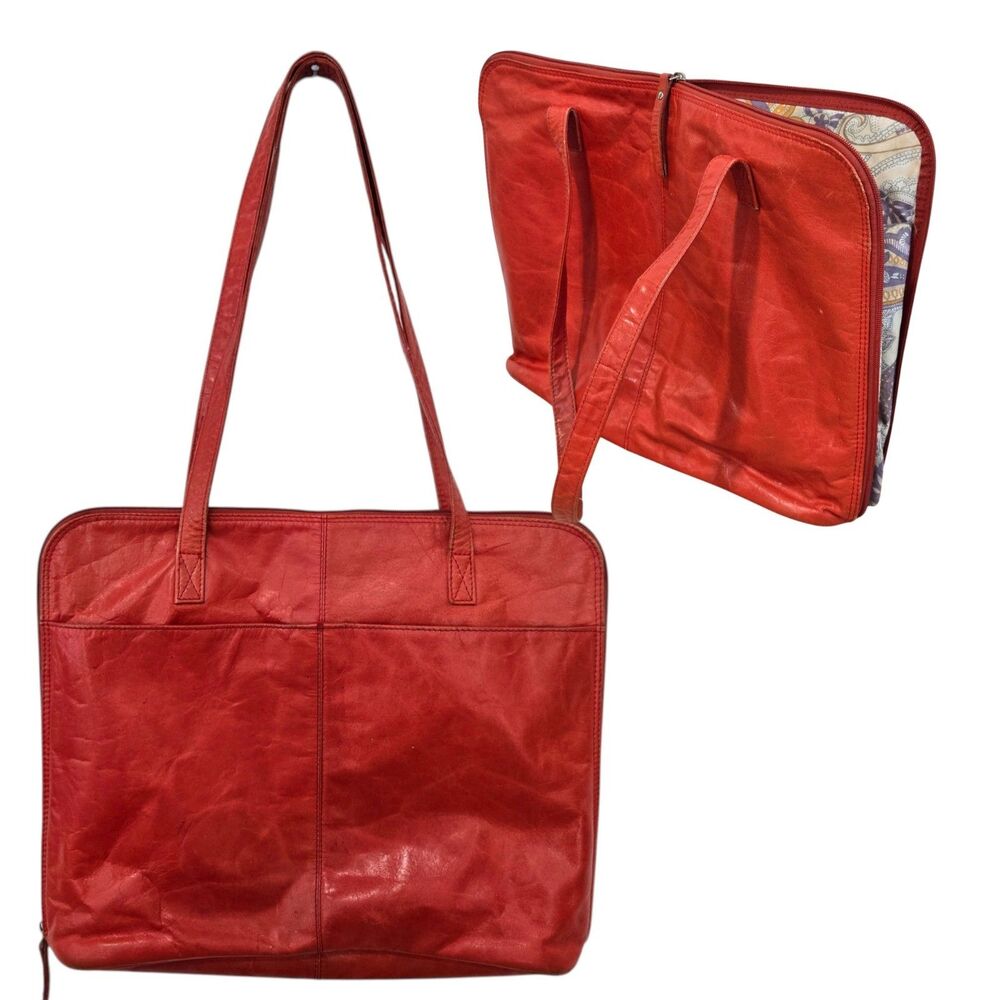 Latico‎ Red Leather Business Tote Bag Shoulder Laptop Full Zip around Organizer